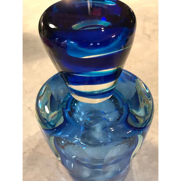 Vintage Kosta Boda Cobalt Blue Faceted Swirled Footed Sommerso Votive holder 6.5 - Picture 5 of 7